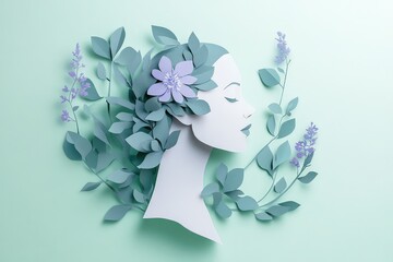 Elegant profile portrait of a woman adorned with delicate floral and leaf details.