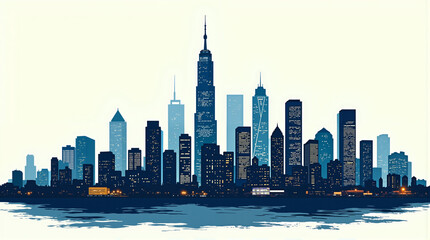 Obraz premium T-shirt print, city skyline silhouette at night with iconic skyscrapers 