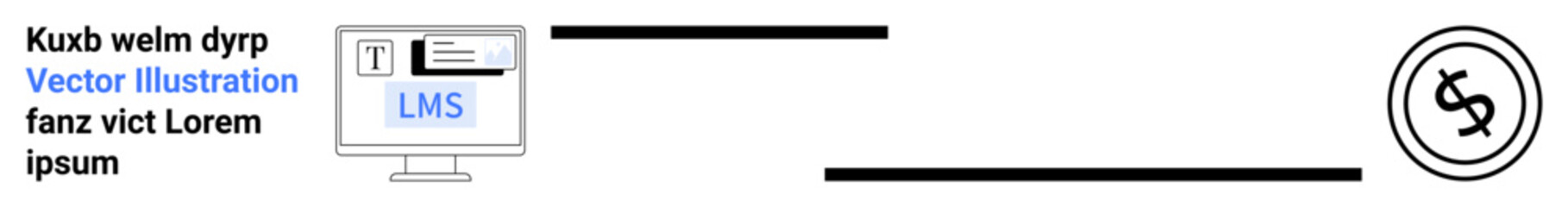 Computer screen showcasing LMS interface, accompanied by a circular dollar sign. Ideal for e-learning, education technology, financial planning, software development, academic growth, online