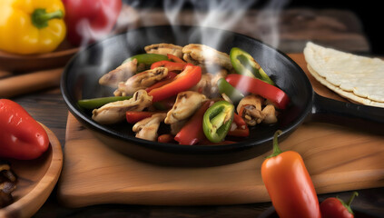 Grilled Chicken Fajitas with Peppers and Onions in Cinematic Light

