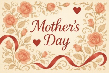 Celebrating Mother's Day with beautifully designed roses and elegant ribbon accents on a soft background