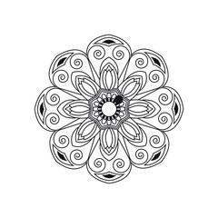Mandala Flower Design - Intricate Black and White Pattern, Symmetrical Circular Artwork