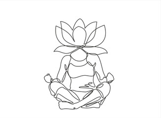 Woman sitting in lotus pose yoga. Continuous one line drawing. Vector illustration. Editable stroke.
