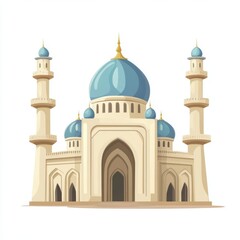 Fototapeta premium Illustration of a mosque with blue domes and beige architecture