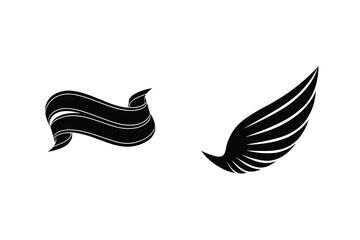 Wing And Ribbon Icons In Black And White Minimalist Vector Graphic