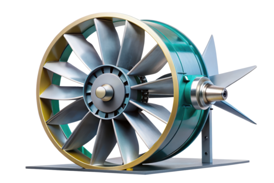 High-performance turbine model showcasing engineering design on a transparent background
