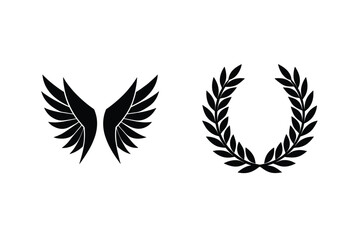 Black Wings And Laurel Wreath Elegant Vector Illustration On White Background