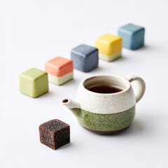 Japanese tea set with premium wagashi, minimalist presentation