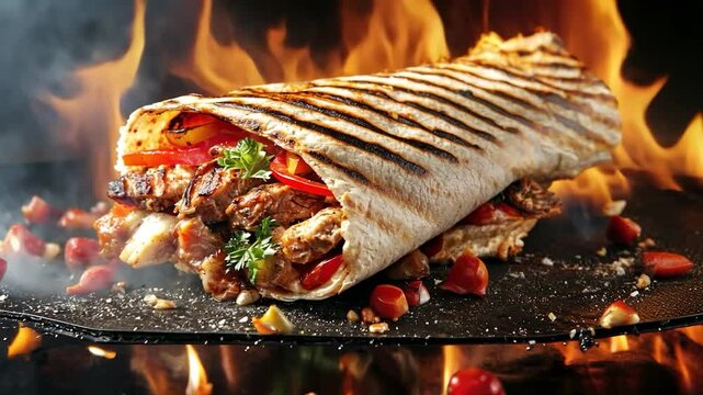 Grilled Chicken Pita Wrap on Fire