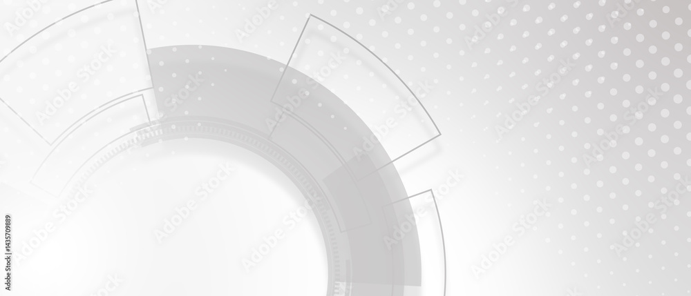 Poster abstract grey and white tech geometric shape background with halftone dots decoration. modern square