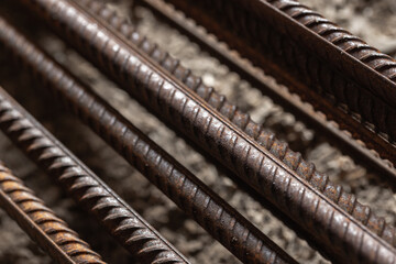 Detailed close-up image of metal reinforced steel bars