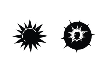Black Silhouette Of Sun And Virus On White Background,Design Element
