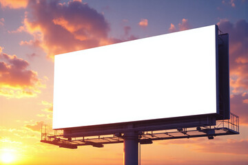 blank billboard on the side of a road at sunset