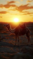 Desert camel at sunset
