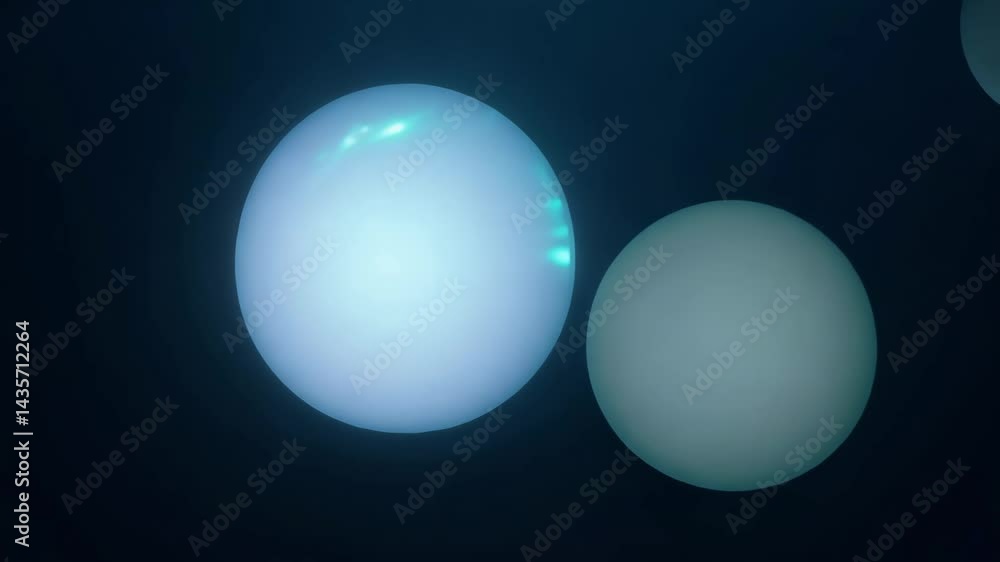 Poster translucent spheres overlap in dark background, creating ethereal and serene atmosphere.