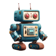 Cartoonish Robot Character with a Vintage Television Head and Tracked Feet