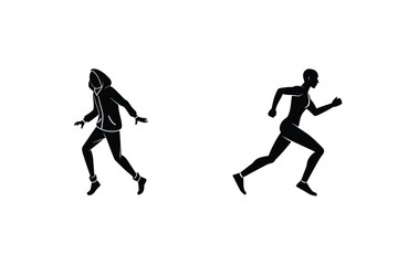Female Silhouette Runners In Motion Jogging And Sprinting Black And White Graphics