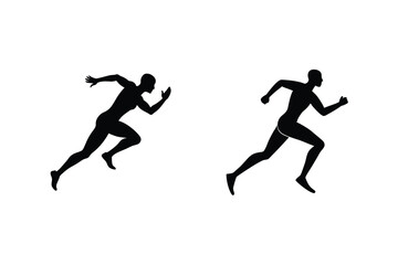 Silhouetted Runners Sprinting Fast Isolated On White Background For Sports And Fitness Concepts