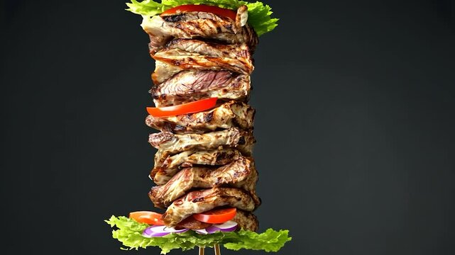 Towering Skewered Grilled Meat with Vegetables