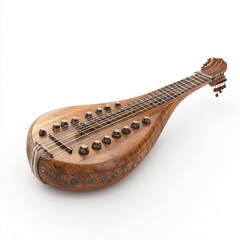 Isolated bandura instrument with strings and tuning pegs on white