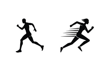 Male And Female Runner Silhouettes Vector Art Running Athletics Isolated On White