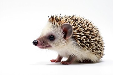 Naklejka premium A solitary hedgehog against a bright white backdrop, garden animal, graphic