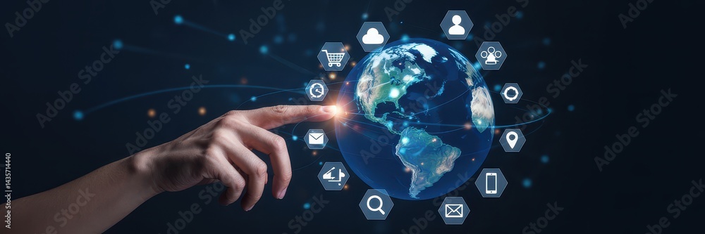 Poster global interconnectedness displayed via digital interface