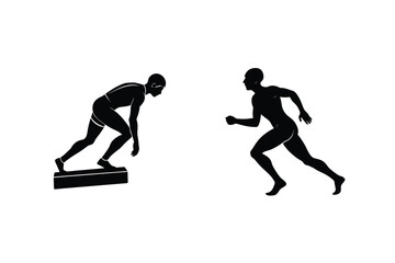 Sprint Start Silhouette Illustration Of Athletes Preparing To Run And Compete Isolated