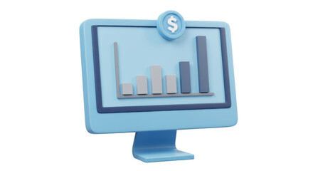 Isolated Computer Screen with Graph and Dollar Sign