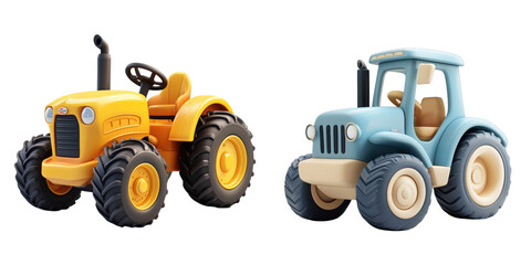 Colorful Toy Tractors for Children’s Play and Learning Activities Isolated on Transparent Background