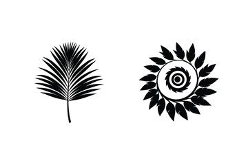Obraz premium Black Silhouette Palm Leaf And Spiral Leaves Graphic Illustration Design Elements