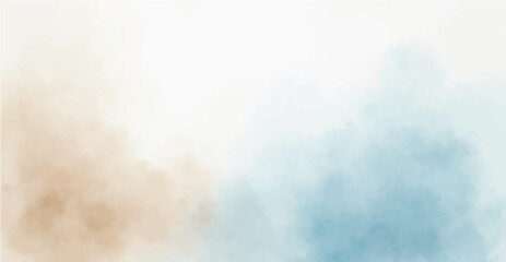 Light sky blue and white color shade. Brown sepia beige nude gray white abstract watercolor pattern. Elegant art background. Paper brush stain splash. Blank template design