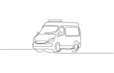 Ambulance car continuous one line drawing. Ambulance van single line art illustration, Continuous one line drawing of ambulance car, emergency medical response concept, single line art.