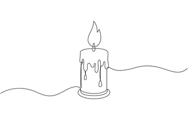 One line drawing of Burning fire candle. continuous line candlelight icon, Continuous line drawing of three burning candles in a candelabra, symbolizing wisdom, beauty, and divine light.