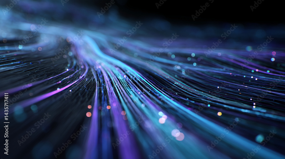 Poster abstract image of glowing blue and purple lines, creating a dynamic and flowing effect, symbolizing 