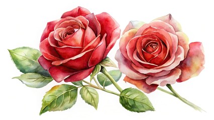 Red Rose Watercolor Architecture, Delicate Floral Architectural Photography, Building Facade Rose Painting
