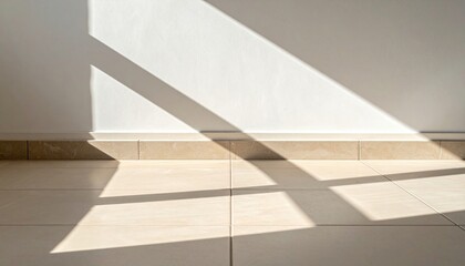 Obraz premium Sunlight casting geometric shadows on tile floors indoor space photography bright environment low angle view abstract concept