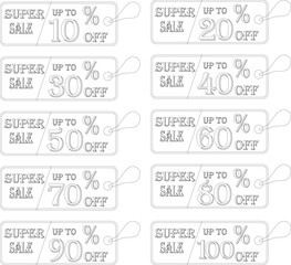super sale tag line art icon set . sale sticker for advertising in a discounted store.badge template with sale percentage symbol, discount price tag.sale label collection suitable for promotion media.