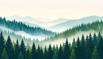 Fototapeta premium Serene landscape exploration mountain forests digital illustration tranquil environment aerial view nature's beauty