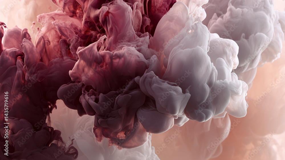 Aufkleber abstract image of swirling maroon and beige ink clouds creating a fluid, dynamic texture, symbolizin