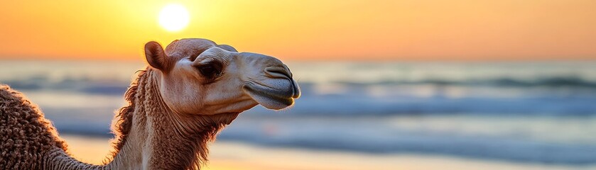 Camel on Beach at Sunrise
