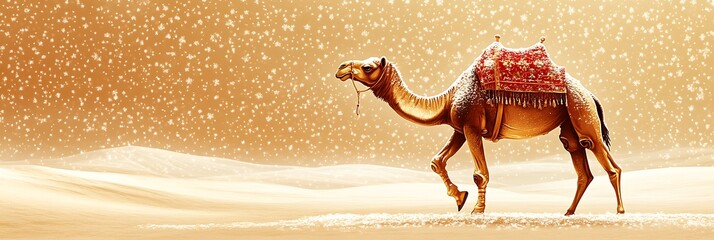 Camel in Snow Desert Landscape. Possible Stock Photo Use