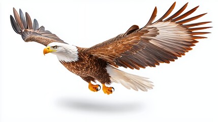 Fototapeta premium Majestic Bald Eagle in Flight Against White Background