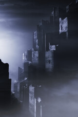 medieval ruins, dark fantasy 3d illustration