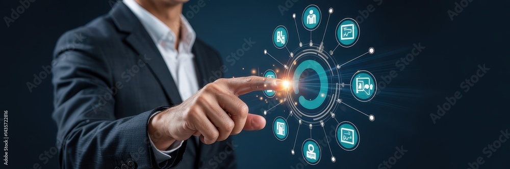 Poster digital network interface demonstrated by a person.
