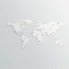 Minimalist World Map Glowing Cloud Icons Global Network Soft White Background