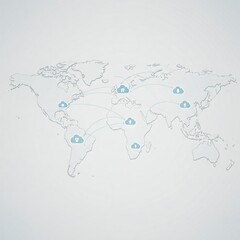 Global Cloud Network Minimalist Map Soft White Background Clean Illustration