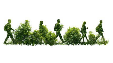 Elegant Silhouettes of Green Bushes Figures on White Background