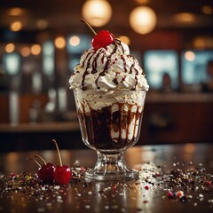  Ice Cream Sundae with Toppings – Classic Dessert in High-Quality Food Photography