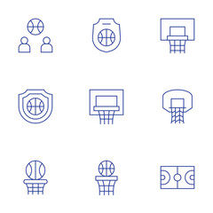 Basketball icons set. Thin Line style, editable stroke. badge, basketball, basketball hoop, basketball field